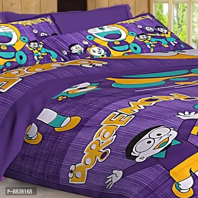 Cotton Purple Cartoon Characters Bedsheet With 2 Pillow Covers-thumb2