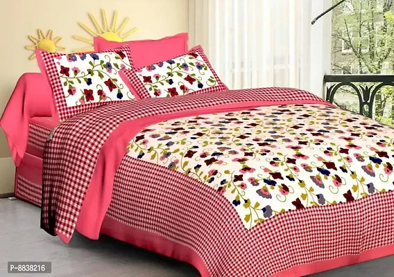 Cotton Pink Printed Bedsheet With 2 Pillow Covers-thumb0