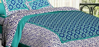 Cotton Turquoise Jaipuri Printed Bedsheet With 2 Pillow Covers-thumb1