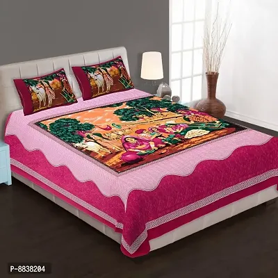 Cotton Pink Rajasthani Printed Bedsheet With 2 Pillow Covers-thumb0