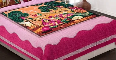 Cotton Pink Rajasthani Printed Bedsheet With 2 Pillow Covers-thumb1