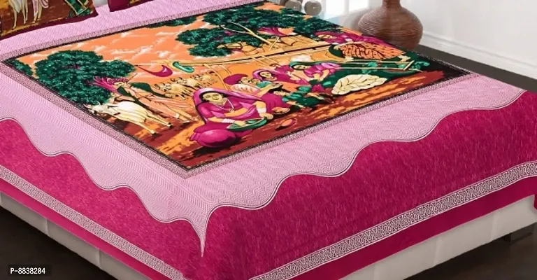 Cotton Pink Rajasthani Printed Bedsheet With 2 Pillow Covers-thumb2