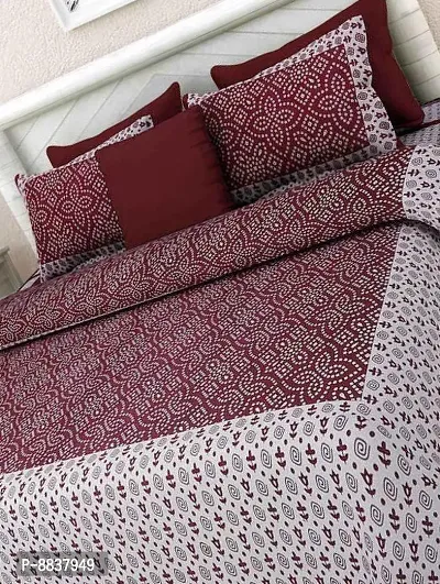 Cotton Maroon Printed Bedsheet With 2 Pillow Covers-thumb2