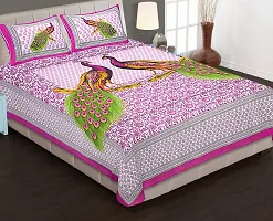 Cotton Pink Rajasthani Printed Bedsheet With 2 Pillow Covers-thumb1