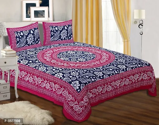 Cotton Rani Pink Printed Bedsheet With 2 Pillow Covers-thumb0