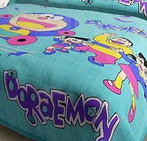 Cotton Turquoise Cartoon Characters Bedsheet With 2 Pillow Covers-thumb1