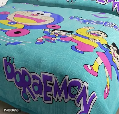 Cotton Turquoise Cartoon Characters Bedsheet With 2 Pillow Covers-thumb2