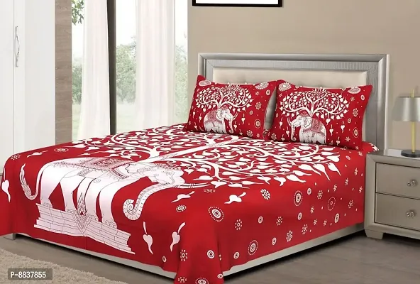 Cotton Red Rajasthani Printed Bedsheet With 2 Pillow Covers-thumb0