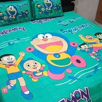 Cotton Sea Green Cartoon Characters Bedsheet With 2 Pillow Covers-thumb1