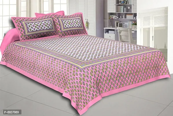 Cotton Pink Printed Bedsheet With 2 Pillow Covers