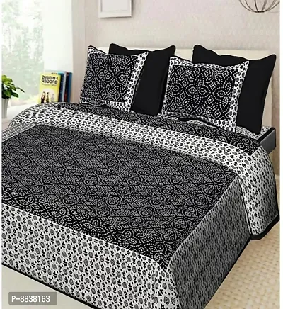 Cotton Black Printed Bedsheet With 2 Pillow Covers-thumb0