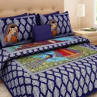 Cotton Navy Blue Rajasthani Printed Bedsheet With 2 Pillow Covers-thumb1