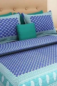 Cotton Blue Jaipuri Printed Bedsheet With 2 Pillow Covers-thumb1
