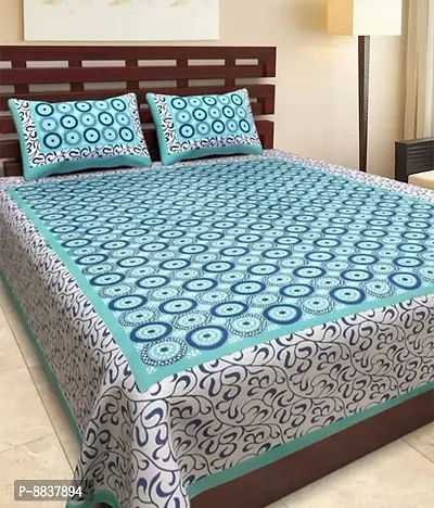 Cotton Turquoise Printed Bedsheet With 2 Pillow Covers-thumb0