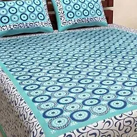 Cotton Turquoise Printed Bedsheet With 2 Pillow Covers-thumb1