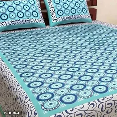 Cotton Turquoise Printed Bedsheet With 2 Pillow Covers-thumb2