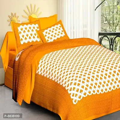 Cotton Yellow Printed Bedsheet With 2 Pillow Covers-thumb0