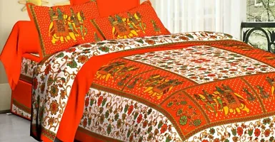 Cotton Orange Rajasthani Printed Bedsheet With 2 Pillow Covers-thumb1