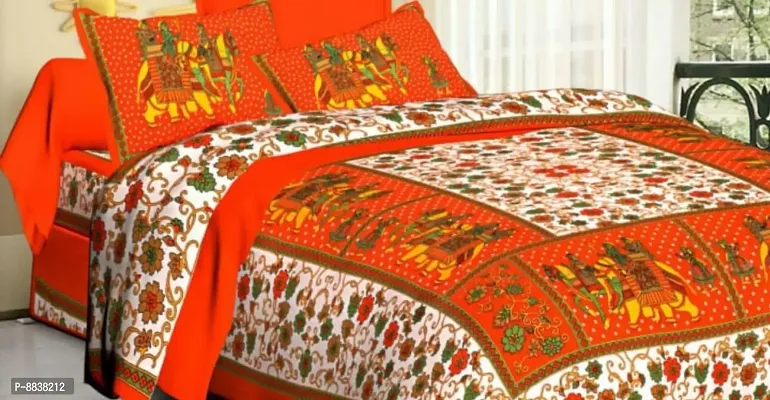 Cotton Orange Rajasthani Printed Bedsheet With 2 Pillow Covers-thumb2