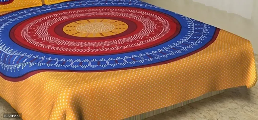 Cotton Mustard Jaipuri Printed Bedsheet With 2 Pillow Covers-thumb2