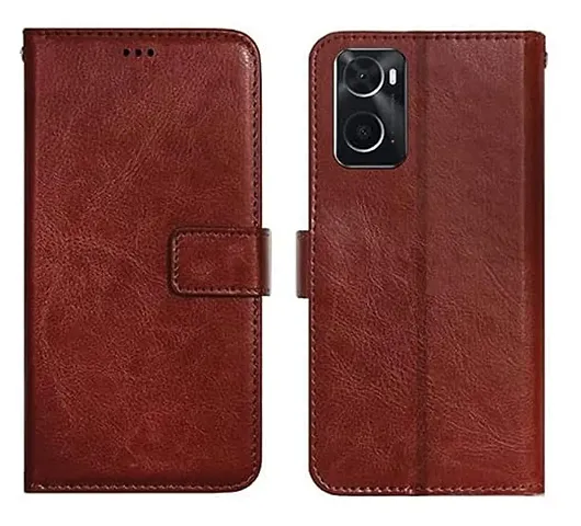 Cloudza Oppo A76 4G Flip Back Cover | PU Leather Flip Cover Wallet Case with TPU Silicone Case Back Cover for Oppo A76 4G Brown