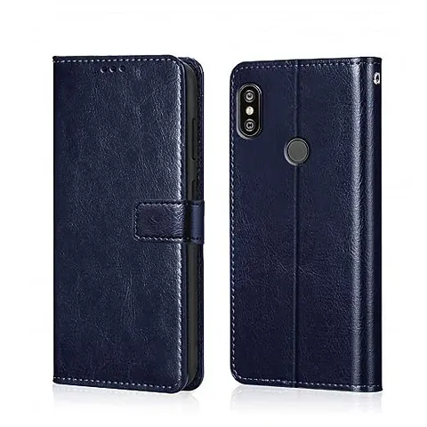 Cloudza Redmi 6 Pro Flip Back Cover | PU Leather Flip Cover Wallet Case with TPU Silicone Case Back Cover for Redmi 6 Pro Blue