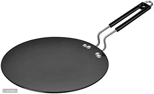 Hard Anodised Tawa, 28cm Diameter, Riveted Handle, 4 mm Thick Plate, Gas Oven Compatible, Cooking, Cookware, Black-thumb0