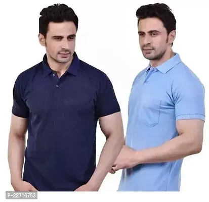 Comfortable Multicoloured Cotton Blend Polos For Men Pack Of 2-thumb0