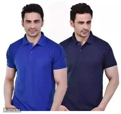 Comfortable Multicoloured Cotton Blend Polos For Men Pack Of 2-thumb0