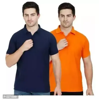 Comfortable Multicoloured Cotton Blend Polos For Men Pack Of 2-thumb0