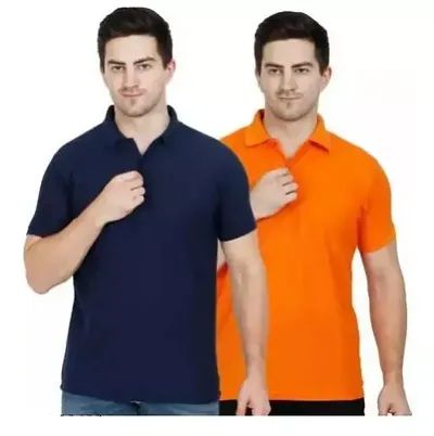 T-Shirts Mens Polo T-Shirt Regular Fit Half Sleeves with Pocket and Bottom Neck Collar Combo Pack of 2 Color combo