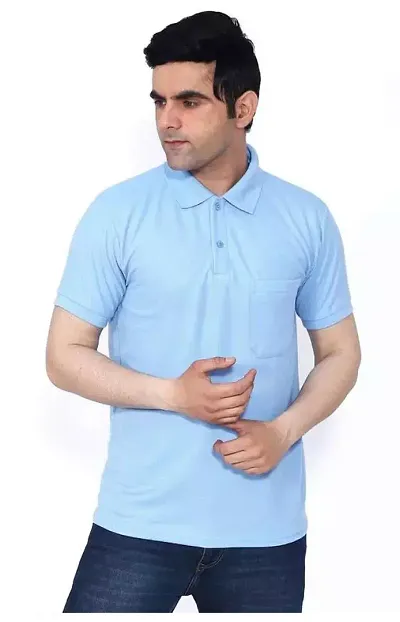 Mens Polo T-Shirt Regular Fit Half Sleeves with Pocket and Bottom Neck Collar