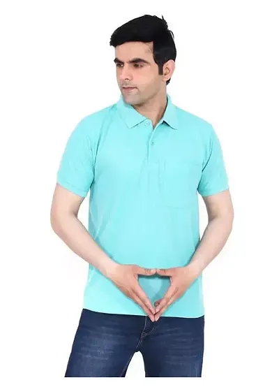 Mens Polo T-Shirt Regular Fit Half Sleeves with Pocket and Bottom Neck Collar