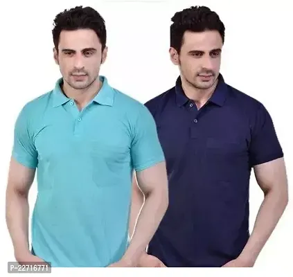 Comfortable Multicoloured Cotton Blend Polos For Men Pack Of 2-thumb0