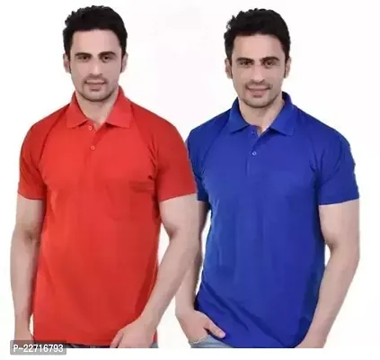 Comfortable Multicoloured Cotton Blend Polos For Men Pack Of 2-thumb0