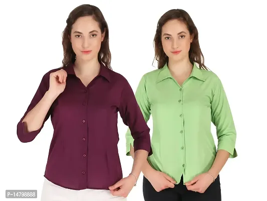 Miranga Formal Women and Girls 3/4 Sleeves Shirts (MIR_41_14AFFGR_14PUR_Small_Affem Green and Purple_Pack of 2)