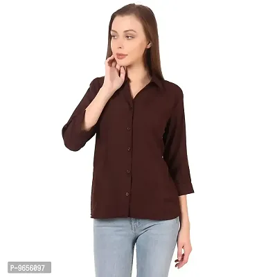 Elegant Brown Soft Crepe Solid Shirt For Women