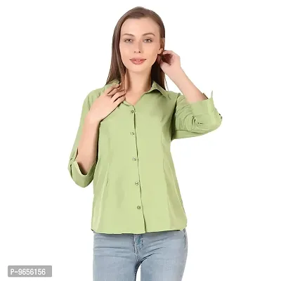Elegant Light Green Soft Crepe Solid Shirt For Women
