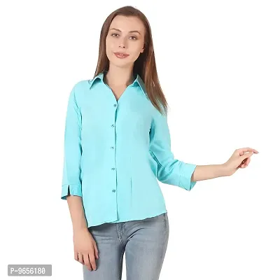 Elegant Sea Green Soft Crepe Solid Shirt For Women