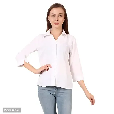 Elegant White Soft Crepe Solid Shirt For Women-thumb0