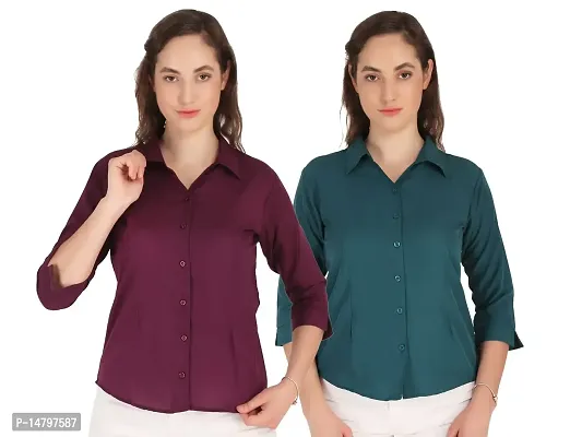 Miranga Formal Women and Girls 3/4 Sleeves Shirts (MIR_41_14AFFGR_14MAR_Small_Affem Green and Maroon_Pack of 2)
