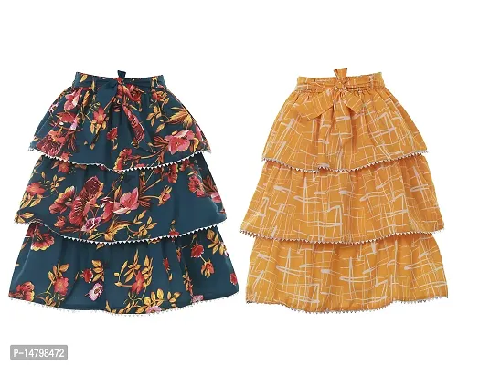 Miranga Girls Knee Length Skirt Crepe Fabric Pack of 2