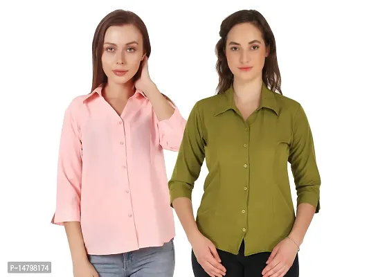 Miranga Formal Women and Girls 3/4 Sleeves Shirts (MIR_41_14AFFGR_14GRE_Small_Affem Green and Green_Pack of 2)