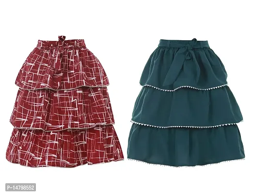 Miranga Girls Knee Length Skirt Crepe Fabric Pack of 2-thumb0