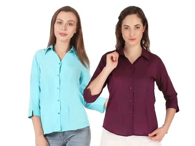 Miranga Formal Women and Girls 3/4 Sleeves Shirts (MIR_41_14AFFGR_14MAR_Small_Affem Green and Maroon_Pack of 2)