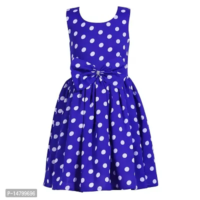 Giggles Creations Girl's Comfort Poly Crape with Cotton Lining Casual Frock Royal Blue Polka 18-24 Months