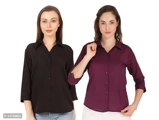 Miranga Formal Women and Girls 3/4 Sleeves Shirts (MIR_41_14BLK_14PUR_XX-Large_Black and Purple_Pack of 2)