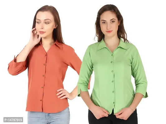 Miranga Formal Women and Girls 3/4 Sleeves Shirts (MIR_41_14ORG_14PARGR_Large_Orange and Paroot Green_Pack of 2)