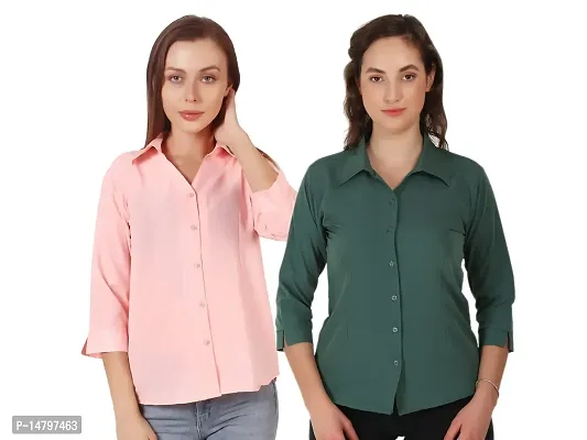 Miranga Formal Women and Girls 3/4 Sleeves Shirts (MIR_41_14AFFGR_14RED_Small_Affem Green and Red_Pack of 2)