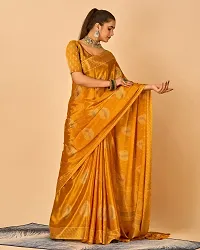 Stylish Crepe Yellow Printed Saree with Blouse piece For Women-thumb1